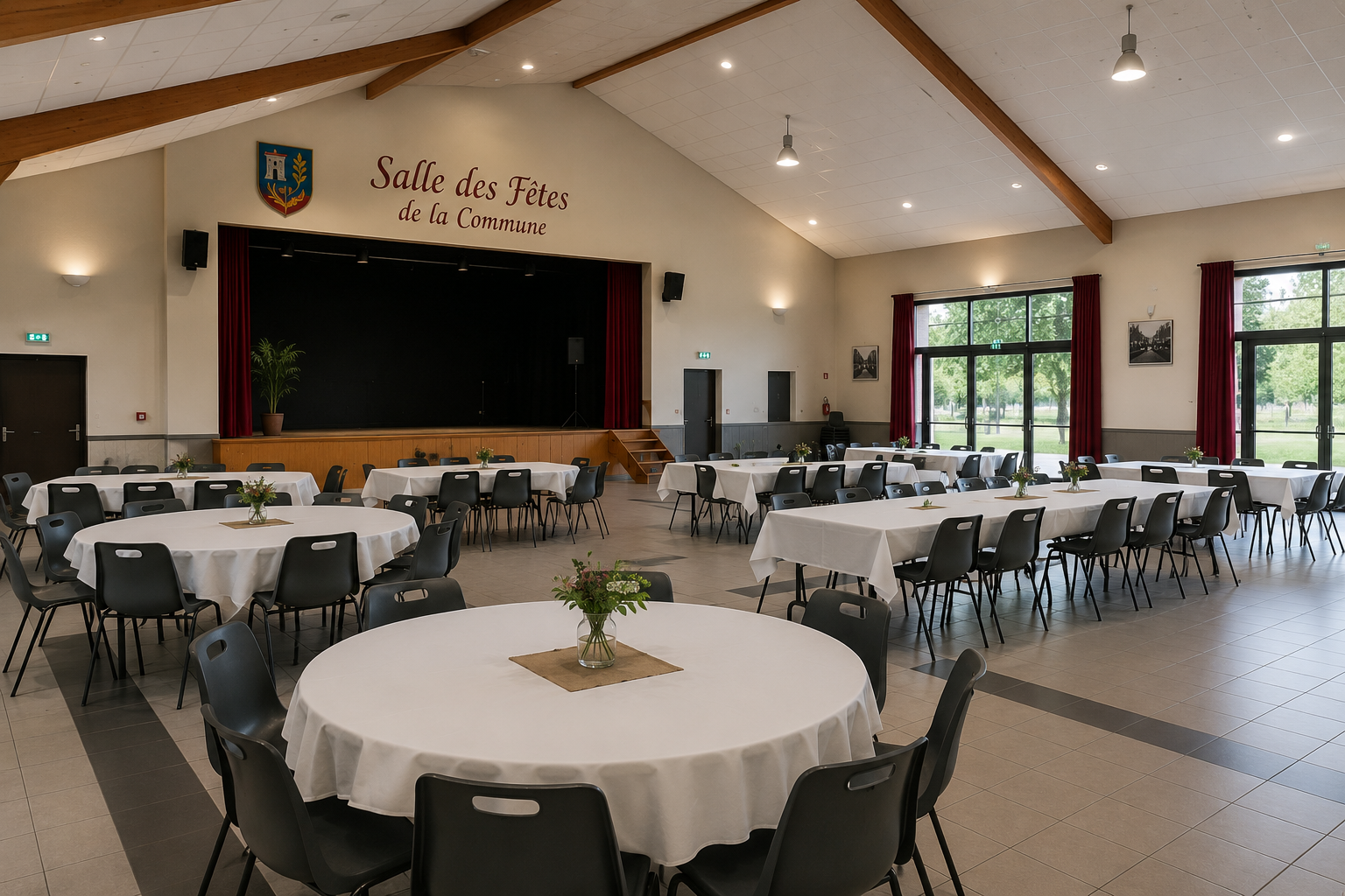 La salle vue depuis l'entrée, scène au fond